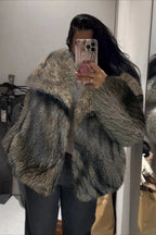 Luxe Sage Grey Faux Fox Fur Coat - TEVQA