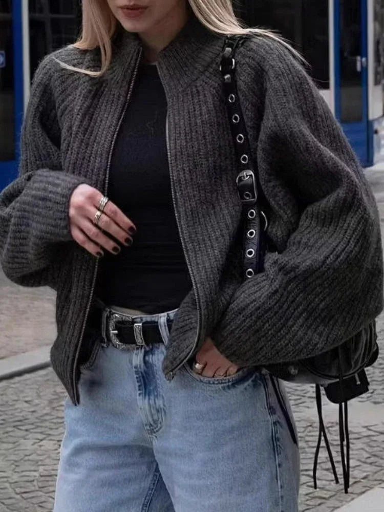 The Sloane Chunky Ribbed Zip-Up Cardigan - TEVQA