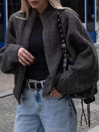 The Sloane Chunky Ribbed Zip-Up Cardigan - TEVQA