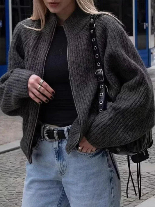 The Sloane Chunky Ribbed Zip-Up Cardigan - TEVQA