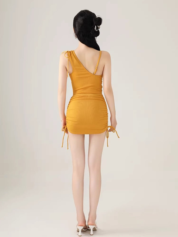 Yellow Ruched Two-Piece Swimsuit Set