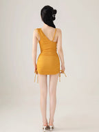 Yellow Ruched Two-Piece Swimsuit Set