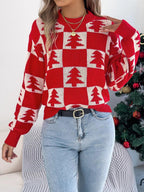 Festive Forest Checkerboard Knit Sweater - View 9 | TEVQA