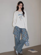 Whimsical Horse Graphic Long Sleeve Tee White