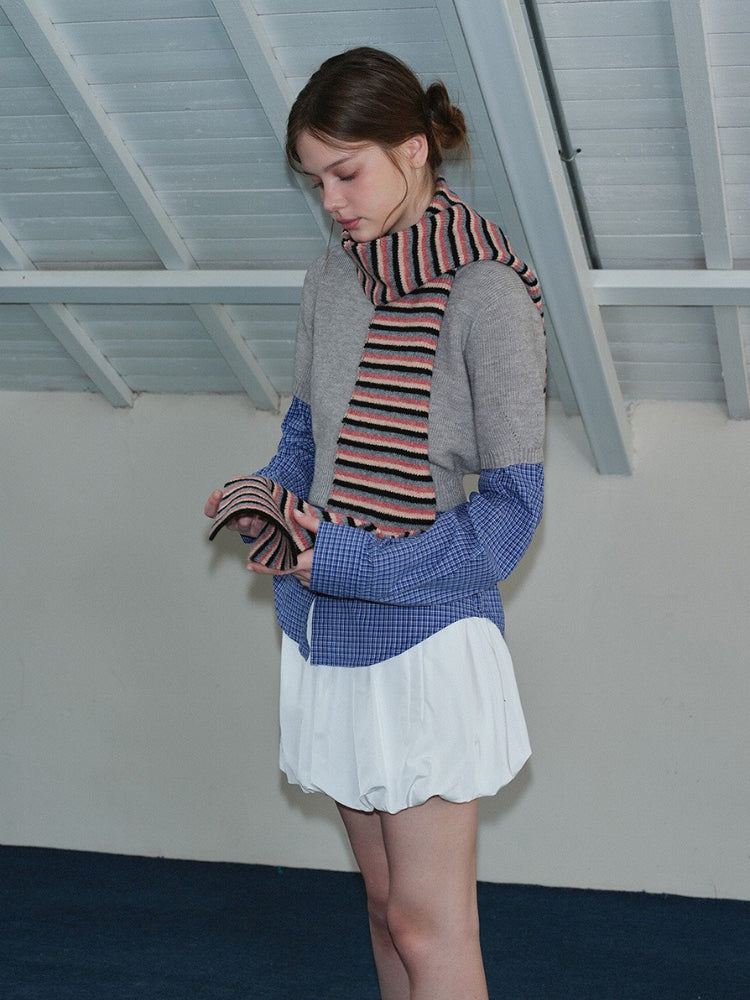 Soft Wool Blend Striped Knit Scarf