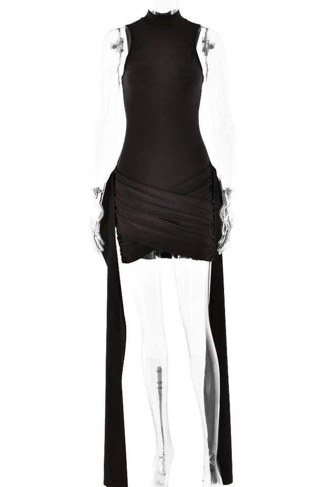 Anji High Neck Criss Cross Mini Dress - TEVQA
