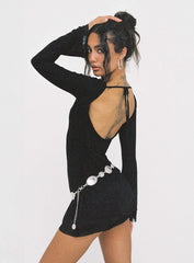 Black mesh mini dress with long bell sleeves and an open back tie detail - View 9 | TEVQA
