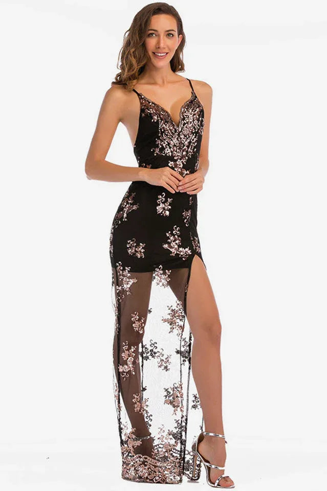 Backless Sequin Party Maxi Dress - TEVQA