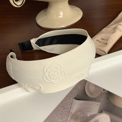 Embossed Camellia Flower Wide Headband - 2 Inch Statement Style