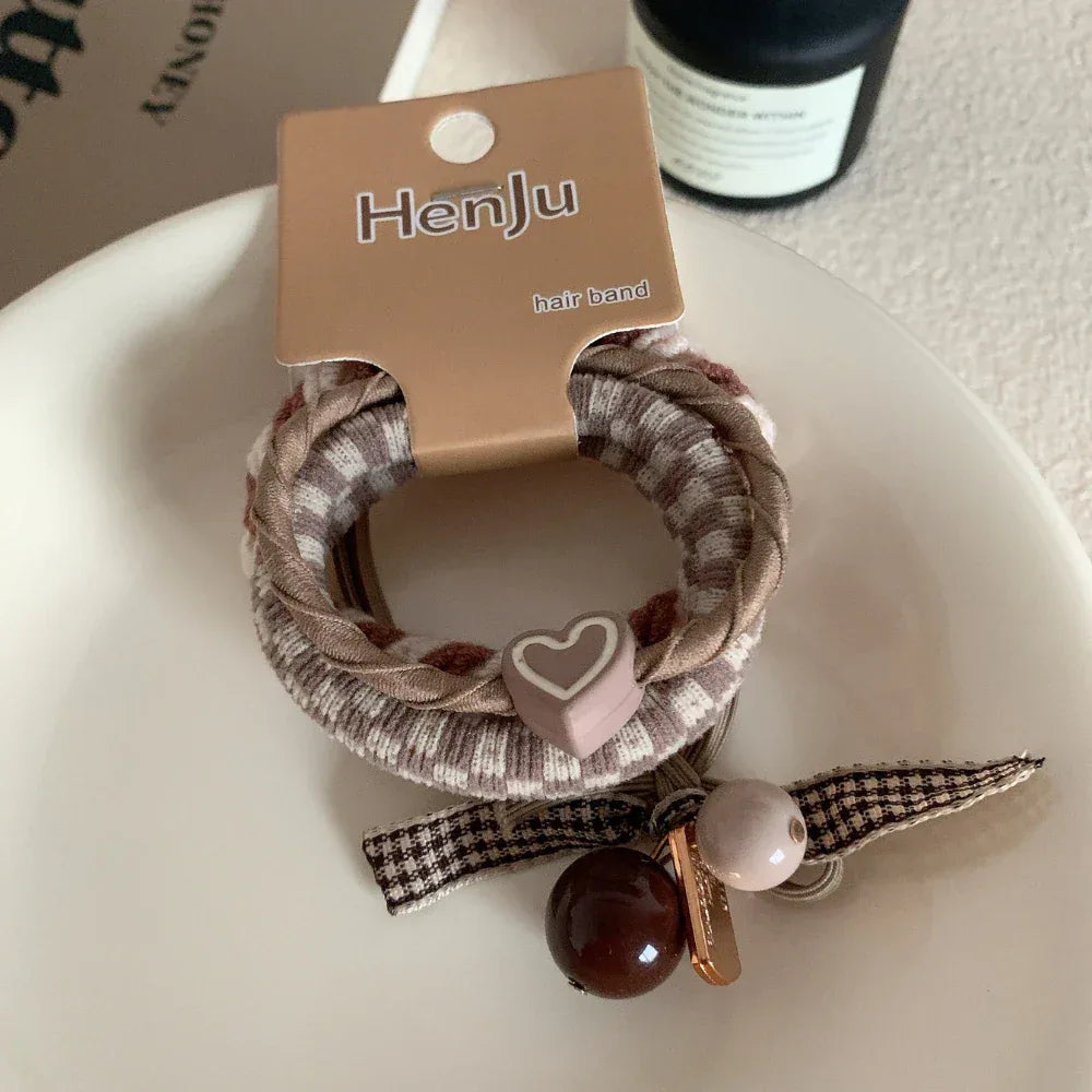Chic hair ties with heart, bead, and bow charms - View 9 | TEVQA