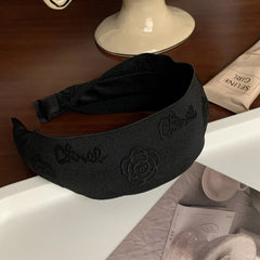 Embossed Camellia Flower Wide Headband - 2 Inch Statement Style