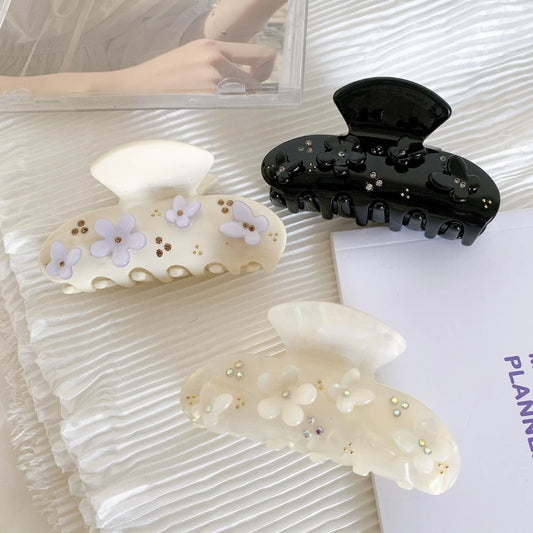 3D Floral Acetate Hair Claw Clip with Rhinestones (3.2 Inch)
