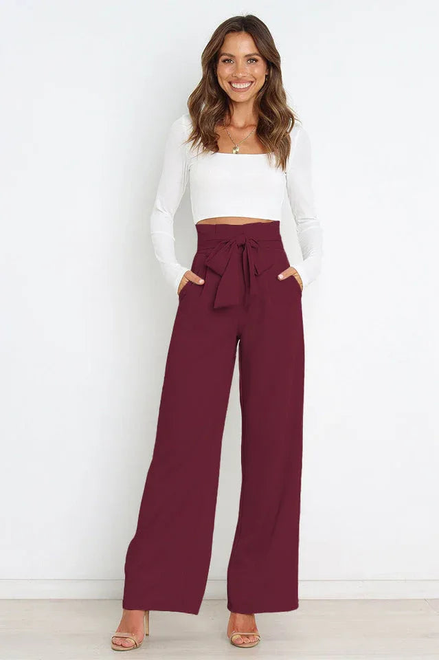Belted wide leg crepe trousers - View 61 | TEVQA