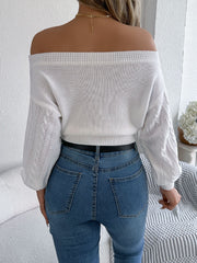 Khaki Off-Shoulder Cable Knit Sweater