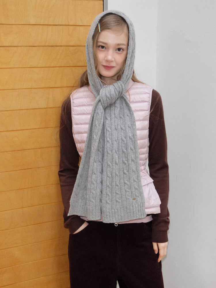 Classic Cable Knit Wool Blend Scarf Grey