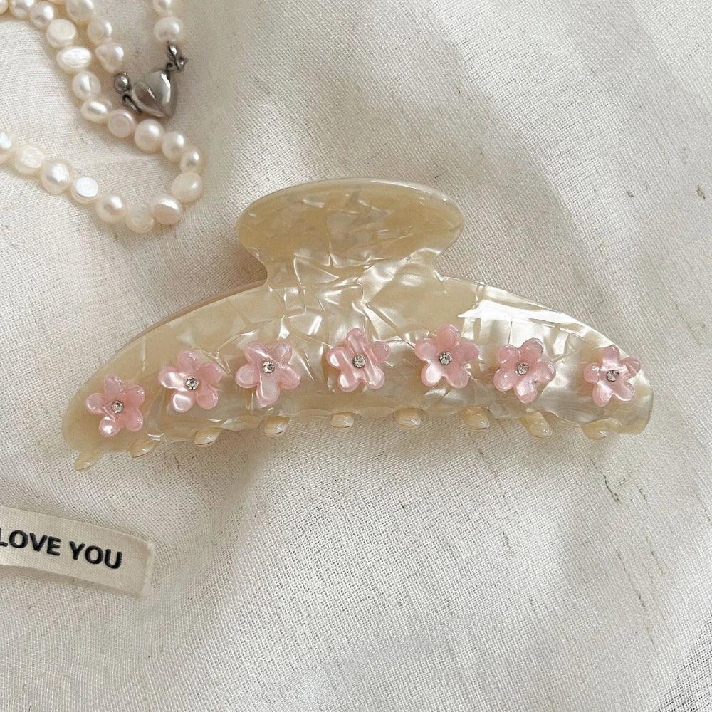 Pearlescent Cherry Blossom Acetate Hair Claw Clip - View 7 | TEVQA