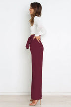 High Waist Belted Wide Leg Pants - View 27 | TEVQA