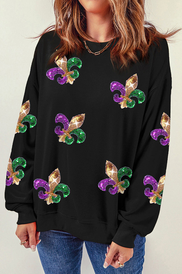 Sequin Mardi Gras Graphic Pullover Sweatshirt | Dress In Beauty