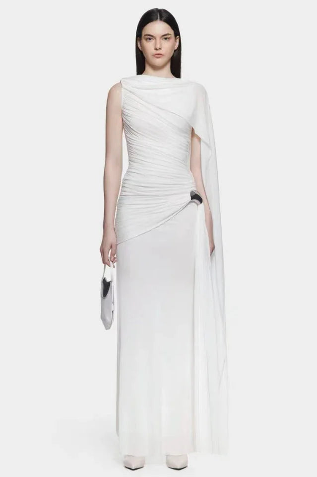 Aubrie Draped Cape Maxi Dress - TEVQA