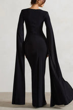 Maroon maxi dress with cape sleeves and sweetheart neckline - View 8 | TEVQA