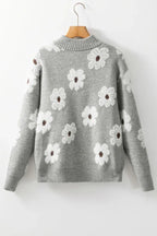 Floral Knit Quarter-Zip Sweater - View 6 | TEVQA