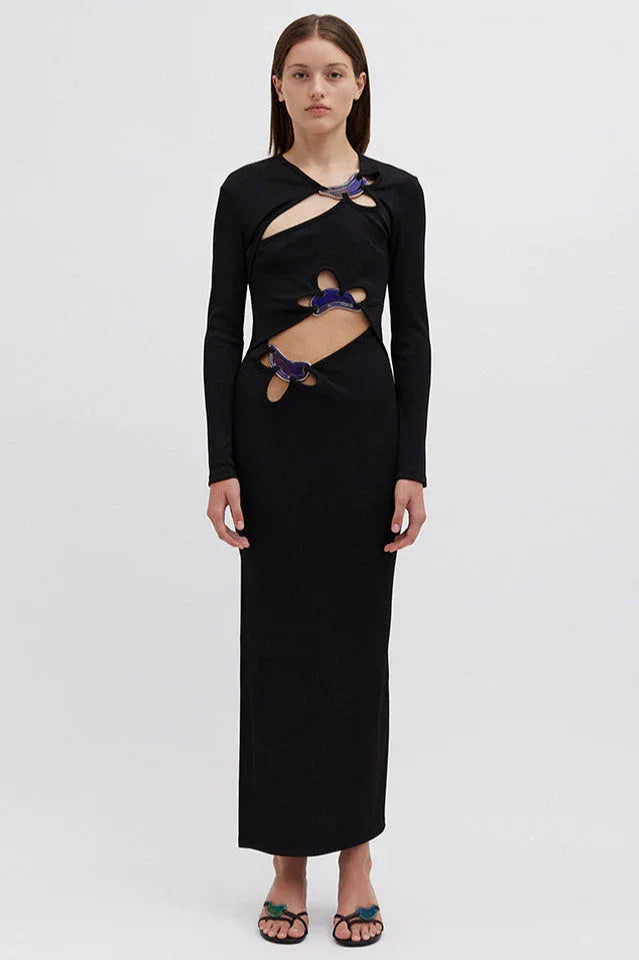 Circular Mood Stone Long Sleeve Dress - TEVQA Main image