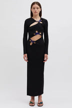 Circular Mood Stone Long Sleeve Dress - TEVQA