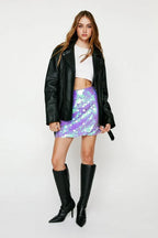 Oval Sequin Mini Skirt - View 6 | TEVQA