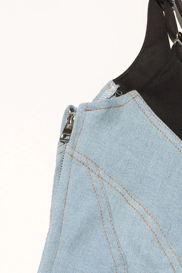 Bi-Material Spiral Denim Dress - TEVQA