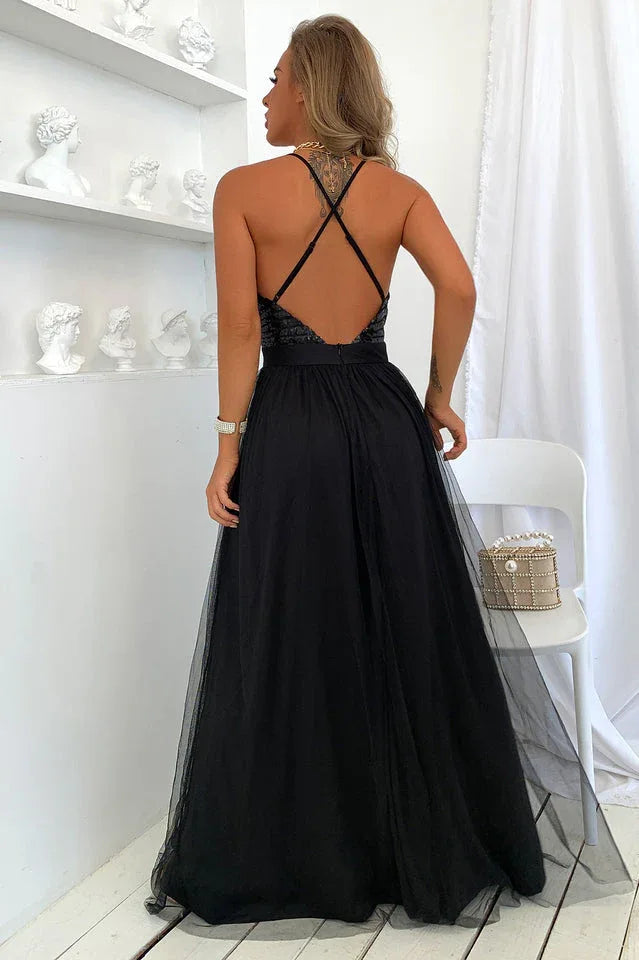 Sequin Tulle Evening Gown - View 21 | TEVQA
