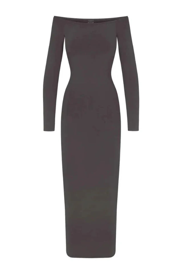 Off-shoulder ribbed knit maxi dress - View 16 | TEVQA