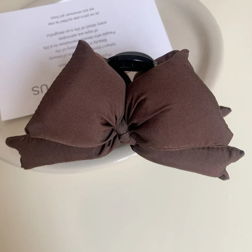 Large Padded Bow Hair Claw Clip - 5 Inch Soft Fabric Updo Clip - TEVQA