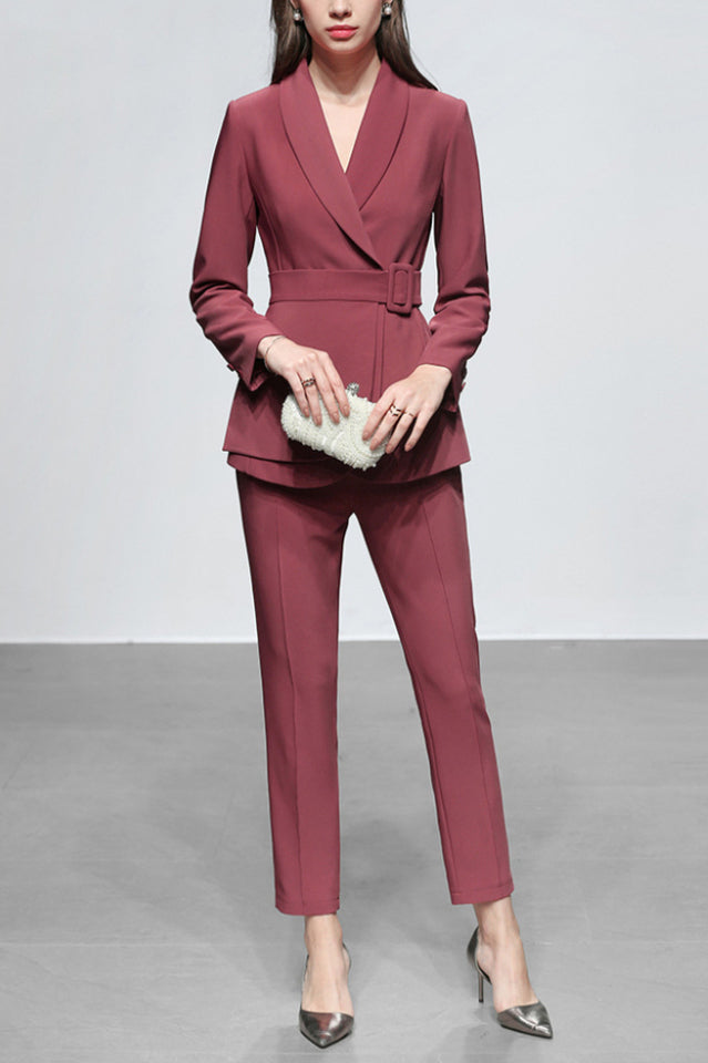 Lace Up Belt Waist Blazer Pants Suit | Dress In Beauty