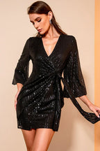 Sequin wrap dress with knot detail - View 17 | TEVQA