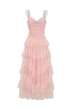 Tiered Tulle V-Neck Evening Dress in Mistyrose - View 18 | TEVQA