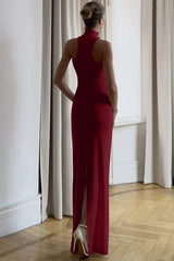 Golden Bead Trim Halter Sheath Dress | Dress In Beauty