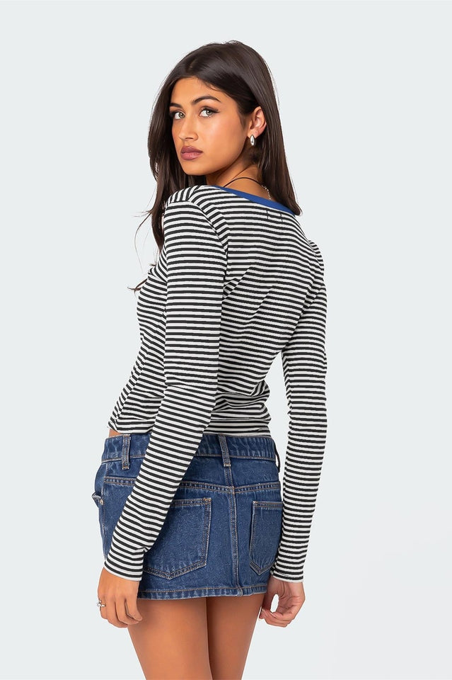 Buttoned Striped Long Sleeve T-Shirt | Dress In Beauty