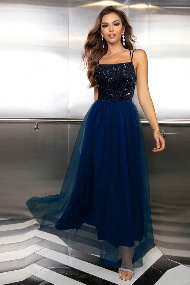 Sequin Tulle Evening Dress - View 8 | TEVQA