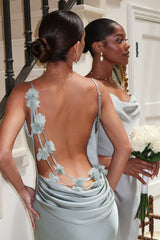 Ivory Floral Trims Satin Gown | Dress In Beauty