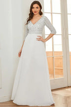 Sequined V-Neck Evening Gown - View 7 | TEVQA