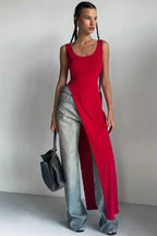 Diagonal Hem Maxi Knit Top - View 12 | TEVQA