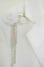 White floral appliqué double-breasted blazer - View 7 | TEVQA