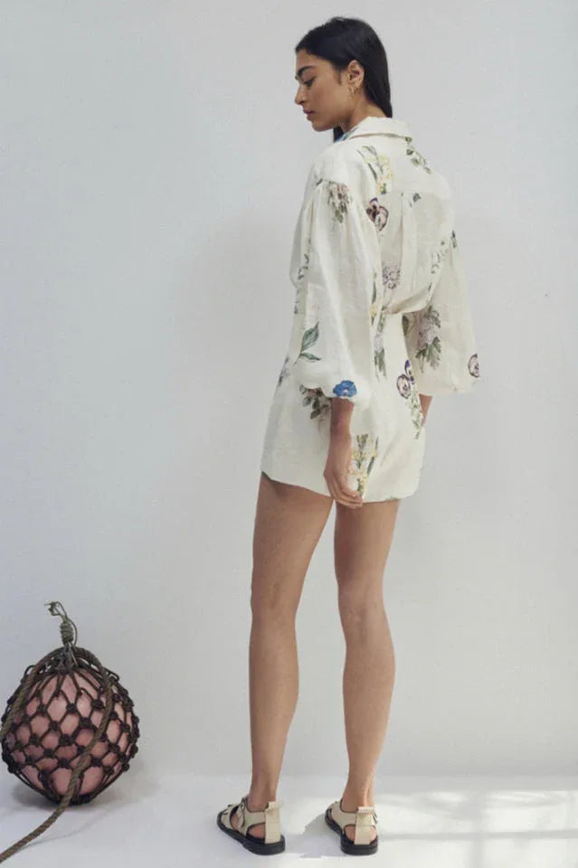 Linen Blend Botanical Shirt & Shorts Set Secondary image