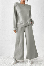 Textured Long Sleeve Top & Pants Set - TEVQA