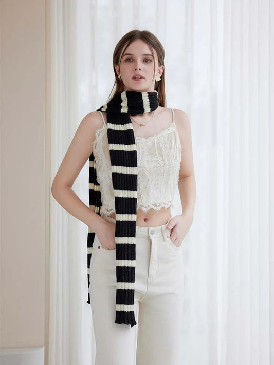 Extra Long Striped Ruffle Skinny Scarf - TEVQA