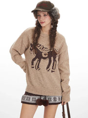 Vintage Equestrian Horse Graphic Sweater - TEVQA