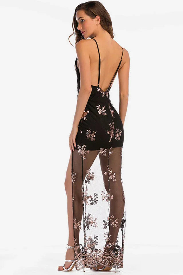 Backless Sequin Party Maxi Dress - TEVQA