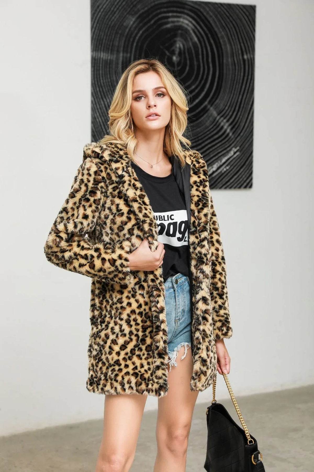 Wild Instinct Hooded Leopard Faux Fur Coat - TEVQA