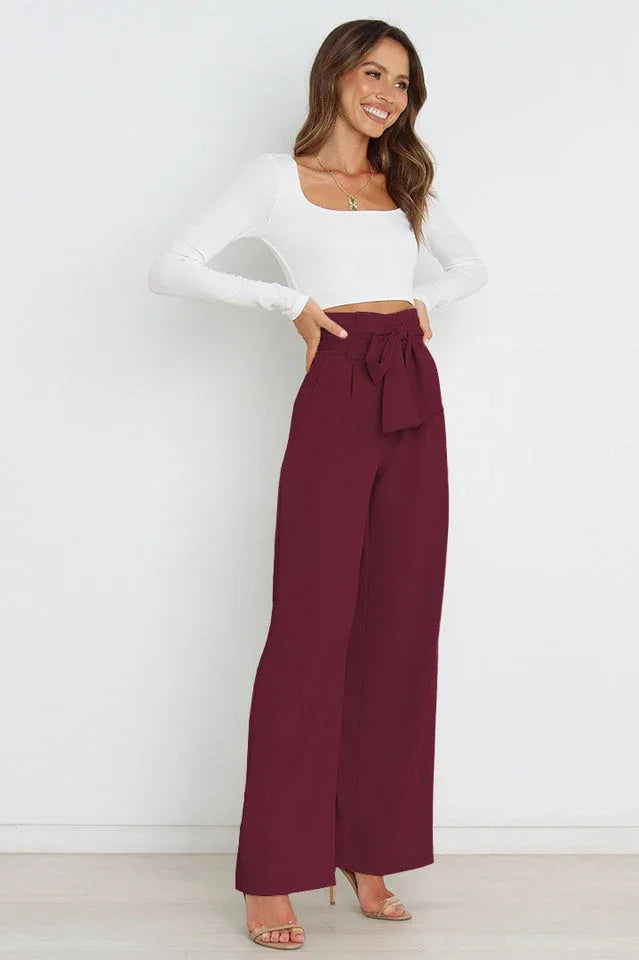 High Waist Belted Wide Leg Pants - View 26 | TEVQA