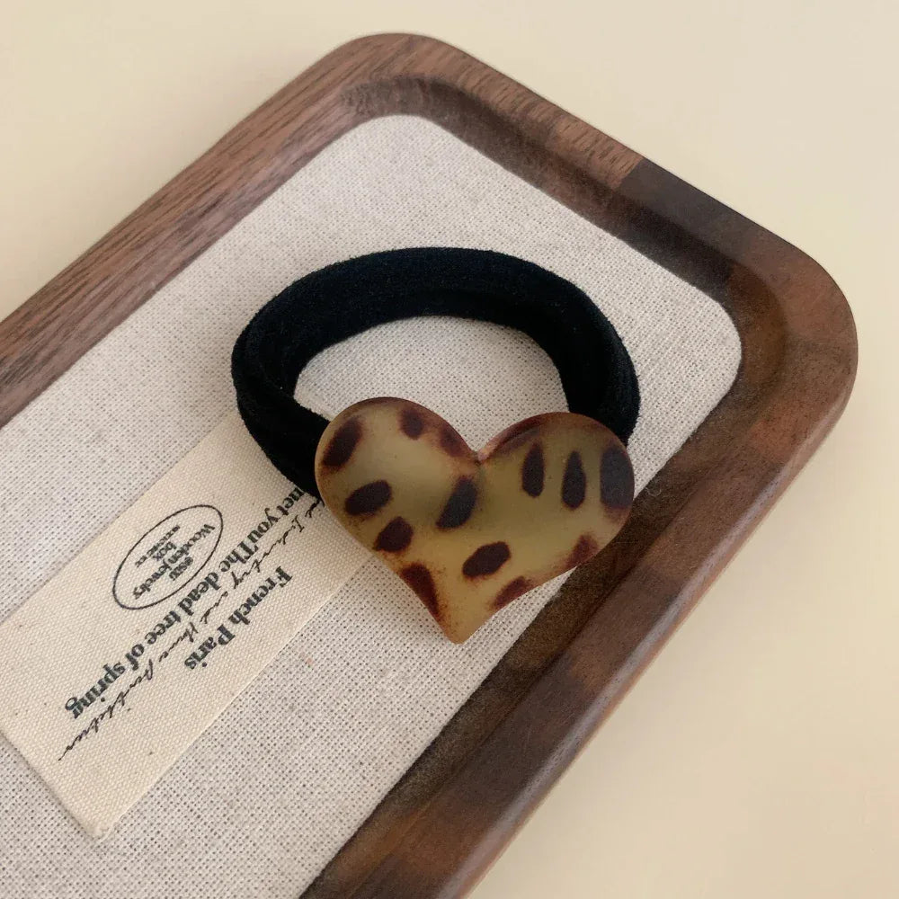 Matte leopard charm hair tie with a soft knit band - View 7 | TEVQA